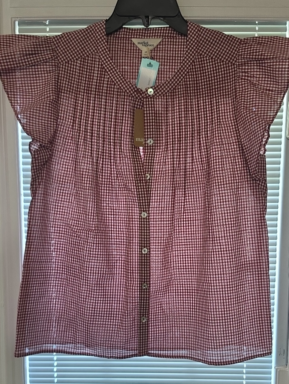 Market & Spruce Red Gingham Button-Front Blouse